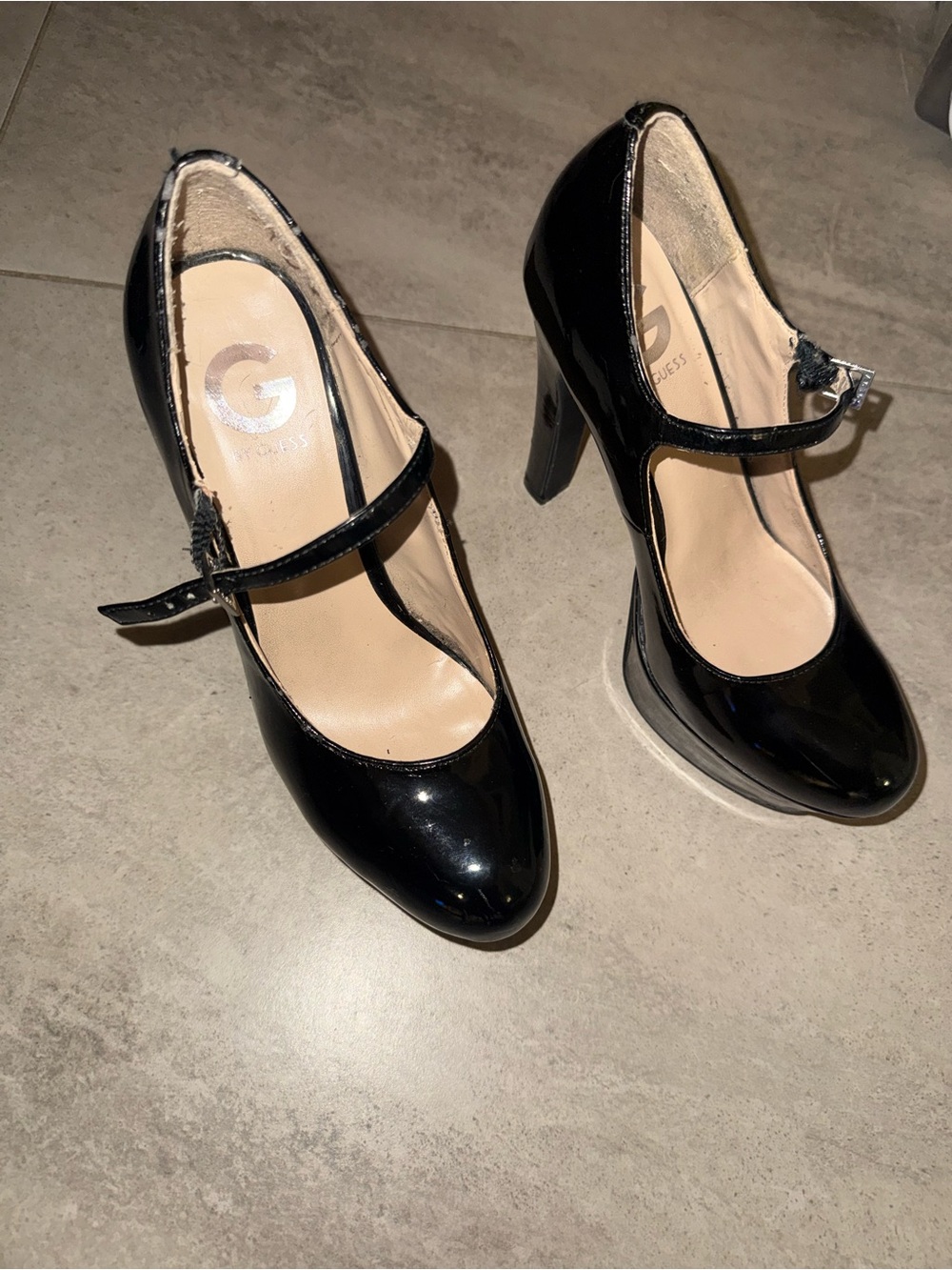 Black Mary Jane pump heels with 5" heel by guess with adjustable straps